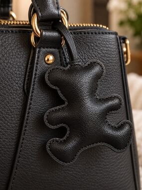 Brand New Black Teddy Bear Faux Leather Purse Charm New